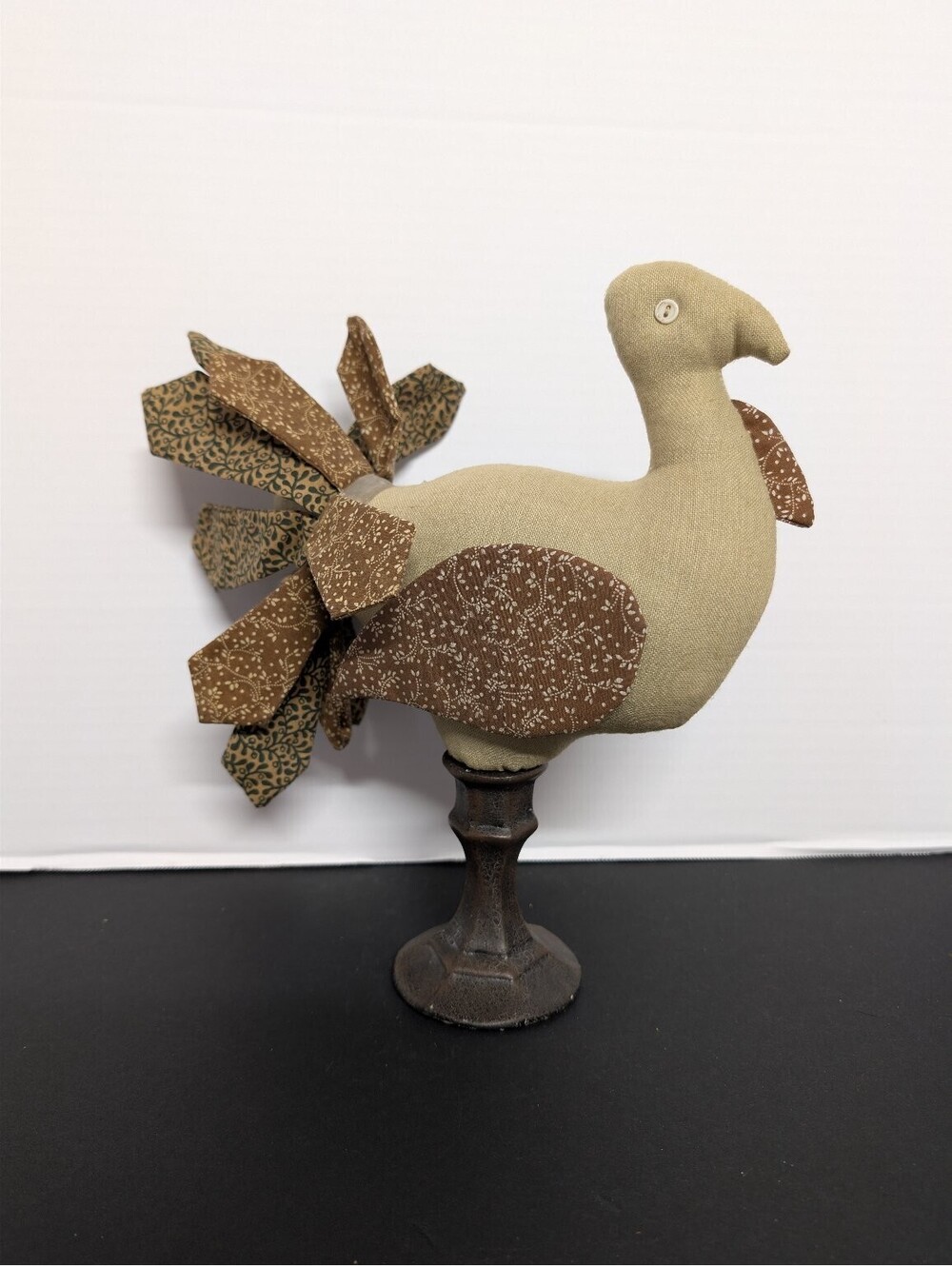 Handmade Primitive Folk Art Fabric Bird Figurine Rustic Decor Button Eye Tan